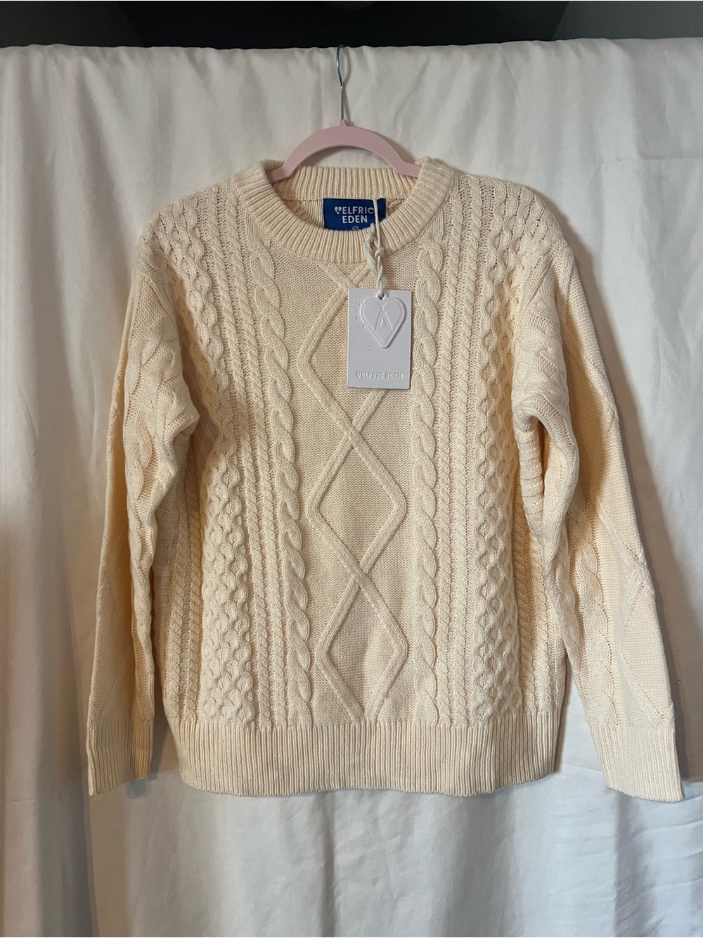 Aelfric Eden Cream Cable-Knit Crewneck Sweater